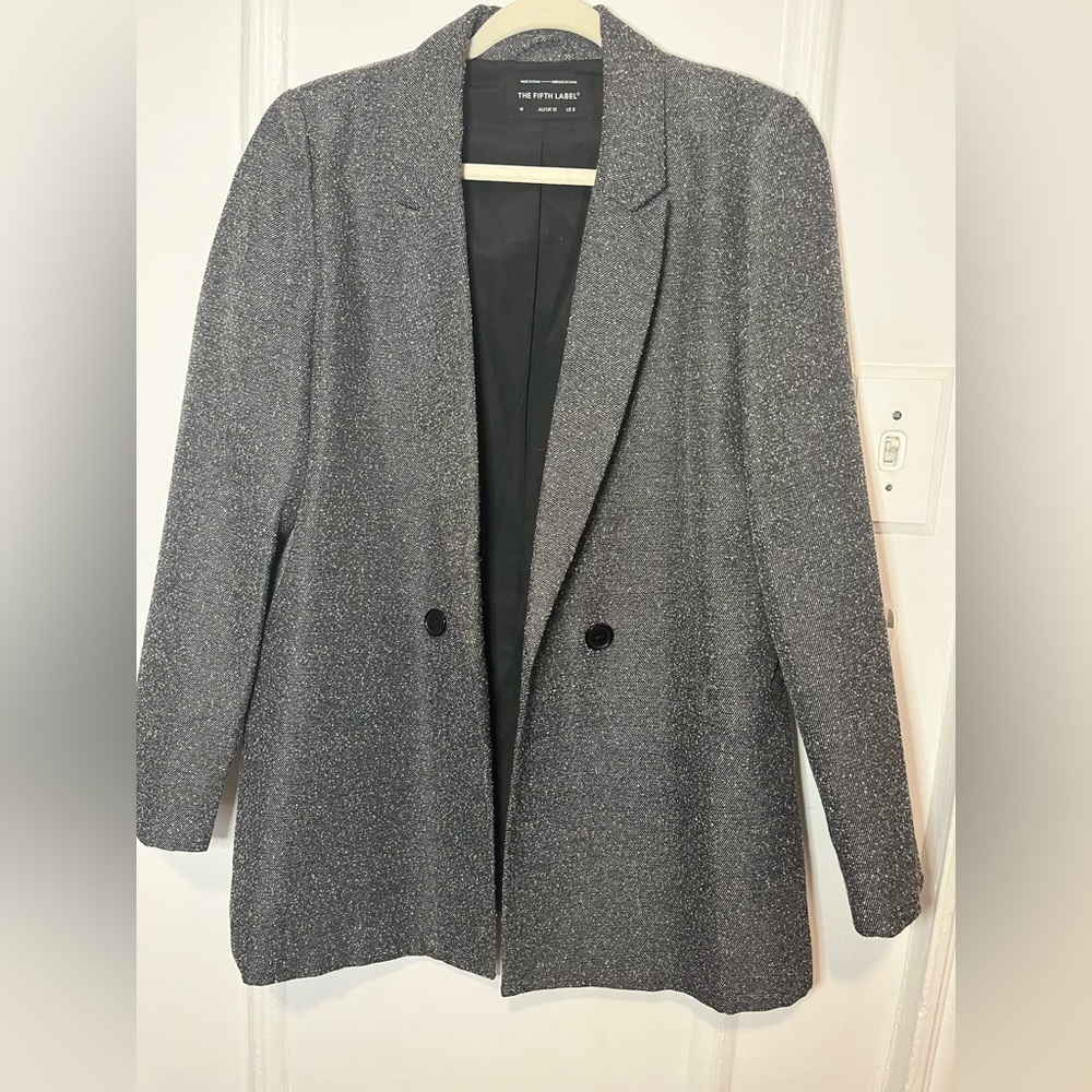 Textured casual long blazer
